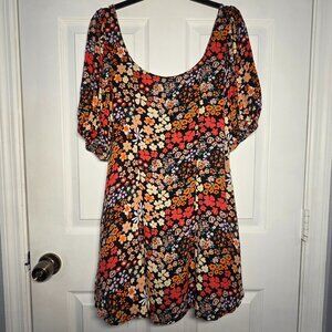 Free People Boho Floral Puff Sleeve Dress Black Multicolor Size Medium